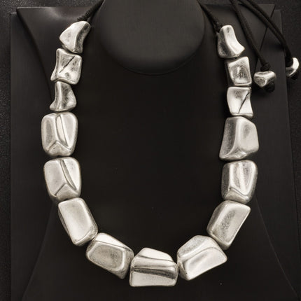 Cross-border ancient silver heavy industry geometric square black line woven exaggerated necklace trend temperament simple retro Korean products batch