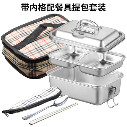 304 Stainless Steel Lunch Box, Double-Layer Sealed Lunch Box for Office Workers and Students, Thickened Large-Capacity Compartmentalized Lunch Box for Steaming Rice