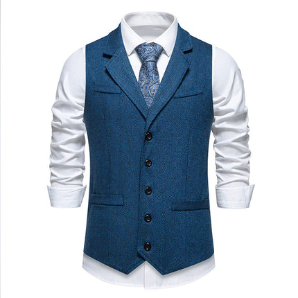 Cross-border Amazon Men's Herringbone Lel Suit Vest American Tooling Retro Tweed Vest Waistcoat Trendy