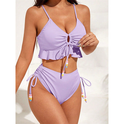 European and American Style Two-Piece Bikini Set, Conservative Women's Tie-Up Swimsuit with a High-End Feel, Suitable for Hot Springs, Huludao Swimwear