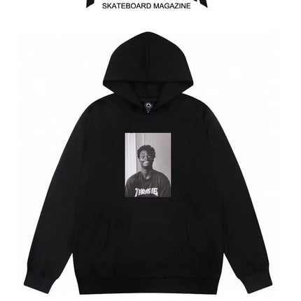 Heavy Thrasher Flame Hooded Unisex Sweatshirt American Style Cross-Border Casual Hoodie Trendy Brand Printed Loose Fleece-Lined
