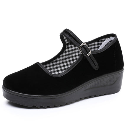 Old Beijing Cloth Shoes Women's Height Increasing Thick-soled Work Shoes Platform Sole Mother Women's Single Shoes Comfortable Non-slip Hotel Work Shoes