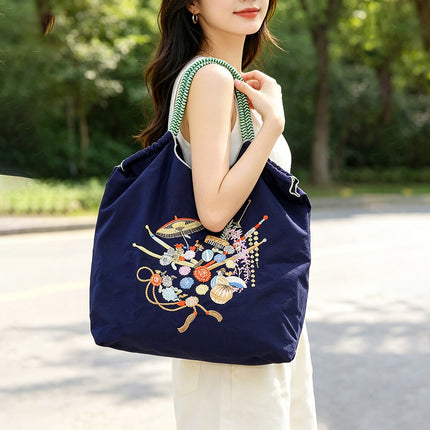 New Canvas Bag Embroidered Shopping Bag Tote Bag Large Capacity Bag Women's Handbag Crossbody Bag
