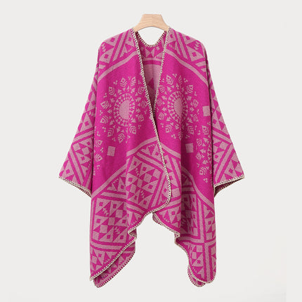 Ethnic Style Hooded Cape Shawl for Women, Fashionable and Stylish Thickened Version, Warm Outerwear for Travel and Photography Scarf