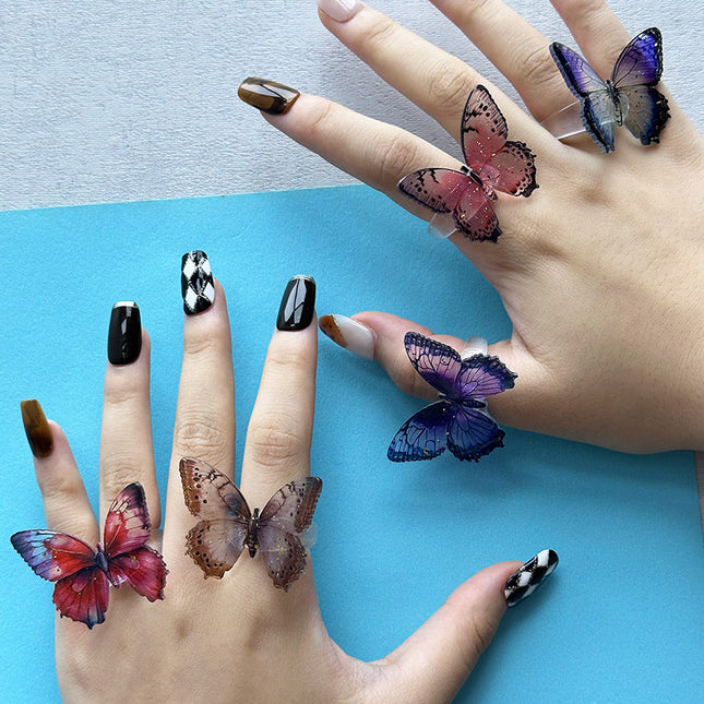 New Style Smudged Spots Three-Dimensional Butterfly Ring Chinese Literary Retro Style Super Fairy Hand Jewelry Fashion Texture Ring