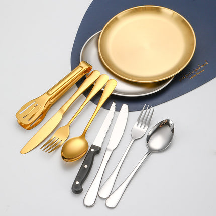 Amazon Outdoor Stainless Steel Tableware Steak Knife and Fork Spoon Barbecue Clip Plate 10-piece Travel Camping Set