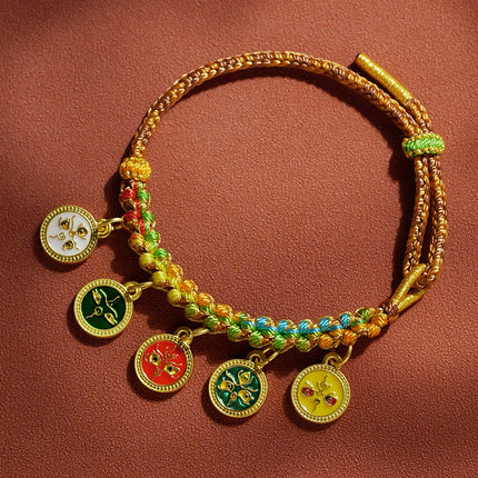 Thangka Xizang Hand Rope Hand-woven Ethnic Style Bracelet Five-way God of Wealth Green Mother Wen Zhu Thangka Bracelet