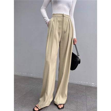 Fan-Favorite: New Spring/Summer Burgundy Pants, Old Money Style Wide-Leg Pants for Women, Drapey Loose Straight-Leg Pants, Casual Suit Pants