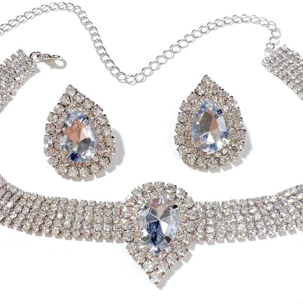 European and American Luxury Multi-layer Rhinestone Geometric Necklace Earrings Colorful Large Water Drop Crystal Necklace Fashion Exaggerated Necklace
