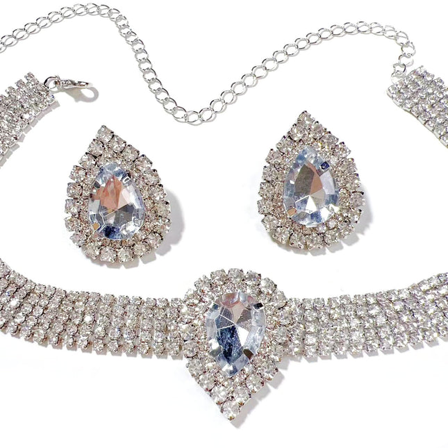 European and American Luxury Multi-layer Rhinestone Geometric Necklace Earrings Colorful Large Water Drop Crystal Necklace Fashion Exaggerated Necklace