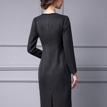 Zhili Woolen Dress, Spring Style for Women, High-End Black Slimming Long-Sleeve Dress That Hides the Figure, 2026 New Model