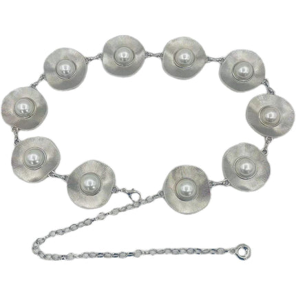 2025 New European and American Style Pearl Waist Chain Accessories for Women, High-End Metal Thick Chain Belt Decoration for Dresses