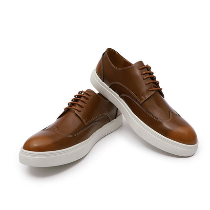 Sneakers Men's Lace-up Casual Men's Shoes Genuine Leather Brown Flat Shoes Comfortable Round Toe Fashion Leather Shoes Men's Cross-border