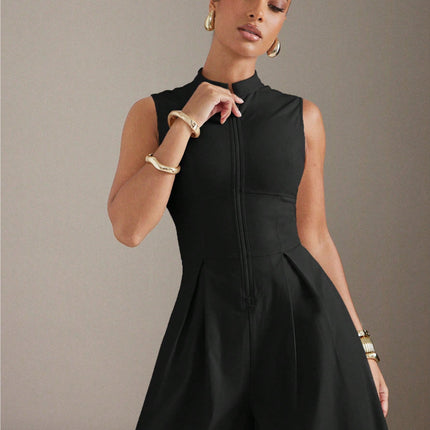 Ins Popular 2025 European and American Cross-Border High-Waisted Women's Solid Color Sleeveless Zipper Dress Fashionable Slim-Fit Commuter Pants
