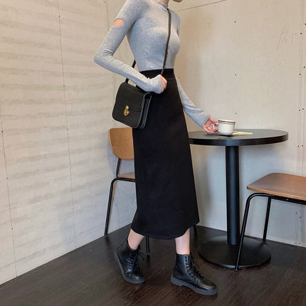 New high waist slimming A hip skirt 20 skirt women split 23 words plus size woolen autumn and winter chubby girl mid-length