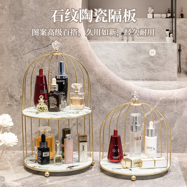 Wrought Iron Bathroom Cosmetics Storage Box Desktop Lipstick Storage Rack Skin Care Products Toilet Bird Cage Storage Rack Table
