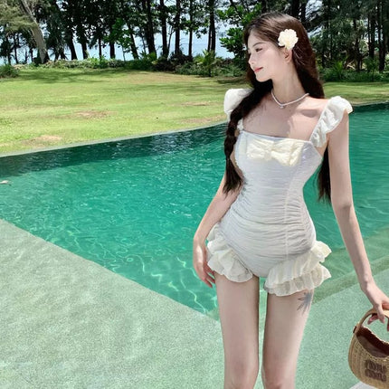 [Cream Puff] New Sexy One-Piece Belly-Covering Slimming Look Ironing Pattern Push-Up Hot Spring Resort Swimsuit