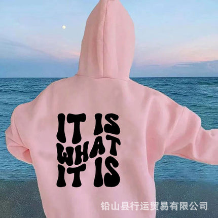 Cross-Border Export Women's Fleece Hoodie New Style Back Letter Print Hooded Sweatshirt Harajuku Hooded Top