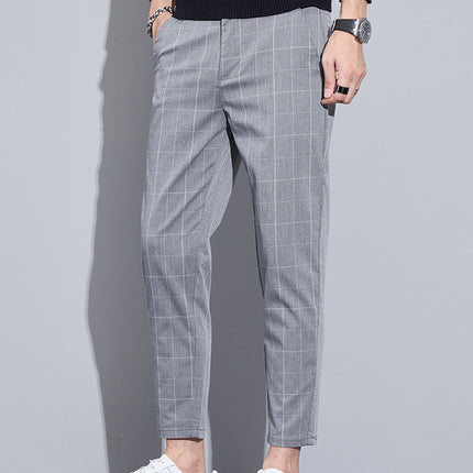 Plaid Men's Slim-Fit Trousers, Stretchy Pants, Autumn Light Business Plaid Pants, Casual Pants, Men's High-End