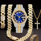 Gold blue gold (watch + bracelet + necklace + cross necklace + ring)