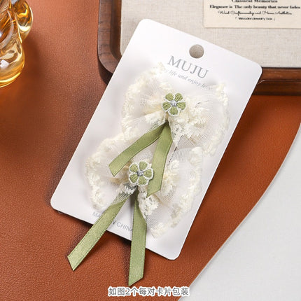 2 Card Hair Cards Elegant Girl Bow Hairpin Ribbon Hair Accessories Korean Style New Lace Side Bangs Clip