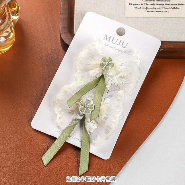 2 Card Hair Cards Elegant Girl Bow Hairpin Ribbon Hair Accessories Korean Style New Lace Side Bangs Clip