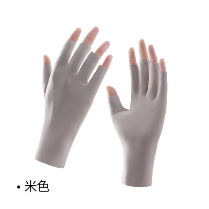 Half-finger sunscreen gloves women's nail art anti-baking black gloves anti-ultraviolet ice silk light breathable dew five-finger protection