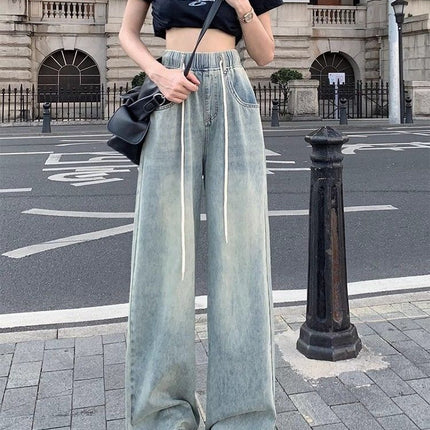Fashion Suit # Slimming Trendy Two-Piece Sweatshirt with Casual Slimming Floor-Length Wide-Leg Pants Loose Pants