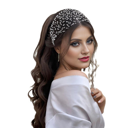 Nais Ns102 Retro Headband, High-End Luxury Hair Accessory, Handmade Hair Net, Crystal Weaving Hair Fixer