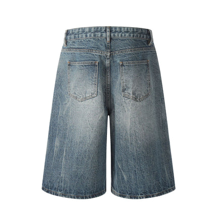 Mankun G6305 American Style New High Street Lightning Pattern Washed Retro Five-Point Unisex Denim Casual Shorts