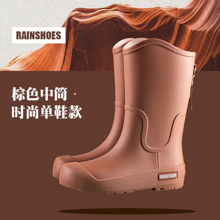 Fashion Trend Rain Shoes Women's Waterproof Non-slip High Barrel Rain Boots Adult Camping Work Wear-resistant Rubber Shoes Long Barrel Water Shoes