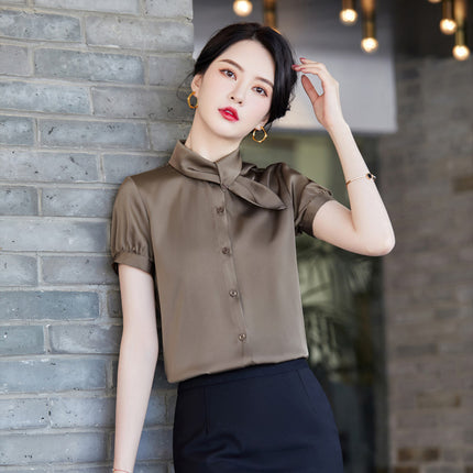 Summer New Fashion Temperament Professional Women's Short-sleeved Shirt Hotel Front Desk Beautician Jewelry Shop Work Clothes Set