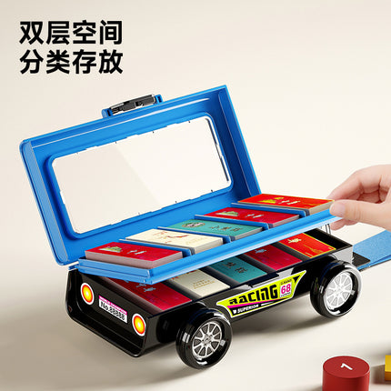 Cigarette Card Storage Box Double Layer Cigarette Card Collection Dustproof Storage Card Box Car Shape Portable Storage Box with Handlet