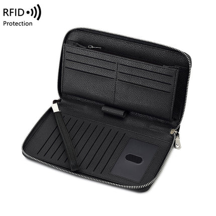 Cross-border new RFID anti-theft brush leather wallet multi-card long money clip head layer cowhide large capacity clutch