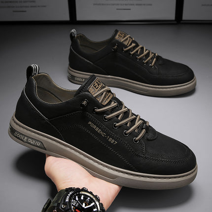 Slip-On Men's Shoes Spring and Autumn Kitchen Work Safety Sneakers Black Men's Casual Leather Shoes Soft Sole