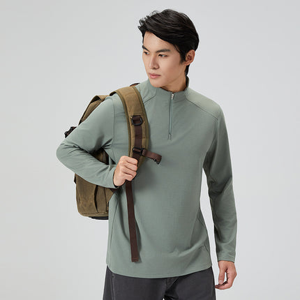 7A Antibacterial Half-Zip Stand-Up Collar Fleece-Lined Sweatshirt for Men and Women Far Infrared Heating Casual Sports Elastic Quick-Drying T-Shirt