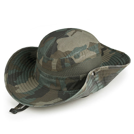 Summer Outdoor Jungle Adventure Hat for Men and Women Sun Protection Washed Camouflage Fisherman Hat Mountaineering Fishing Large Brim Sun Hat