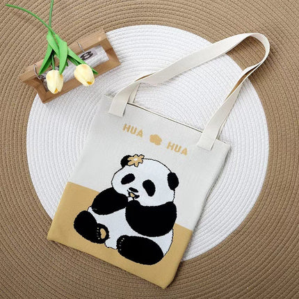 2025 Back Panda Knitted Bag Factory Tote Bag Canvas Bag Women's Shoulder Bag Handbag Souvenir Wholesale