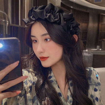 Factory direct new pleated large intestine hairband high cranial top silk fashion wide headband Korean hair accessories Internet red headdress