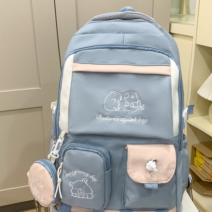 Ins Style School Bag for Girls, Versatile Color-Blocking Large-Capacity Backpack for Middle School and High School Students, Campus Style