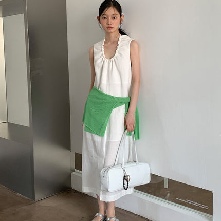 Love and Nancy Guangzhou Thirteen Lines Summer Original New Ramie V Neck Hollow Slit Smart Dress 22499