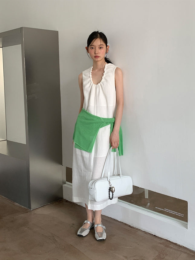 Love and Nancy Guangzhou Thirteen Lines Summer Original New Ramie V Neck Hollow Slit Smart Dress 22499