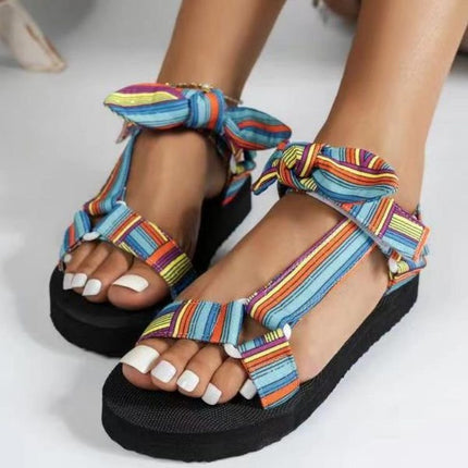 Cross-border plus size Velcro Women's Buckle Sandals 2025 New Open Toe Mesh Bow-tie Shoes