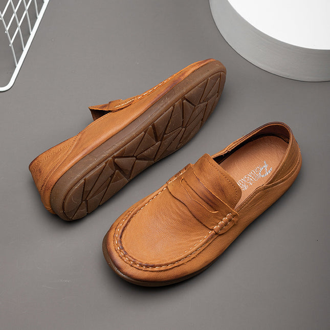 Men's Loafers, New Spring and Autumn Slip-On Shoes, Genuine Leather, Breathable, Casual Leather Shoes, Lightweight, Comfortable Driving Shoes, Lazy Shoes