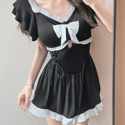 Swimsuit for Women 2025 New Sweet Bow One-Piece Skirt Style Conservative Slimming Look Belly-Covering Vacation Swimsuit Student Hot Spring