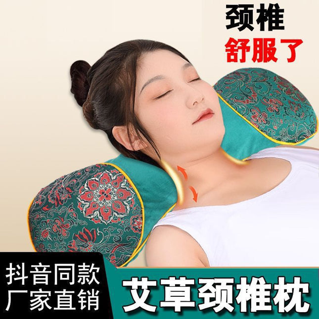 Tiktok hot heating Wormwood bone pillow Wormwood pillow Ice Silk bone cool pillow multifunctional cervical pillow factory wholesale