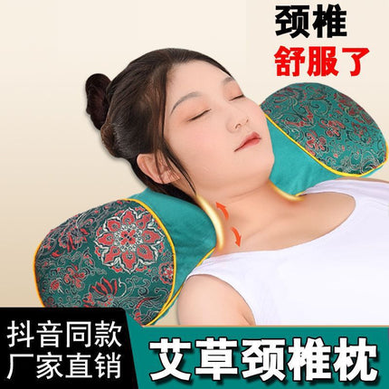 Tiktok hot heating Wormwood bone pillow Wormwood pillow Ice Silk bone cool pillow multifunctional cervical pillow factory wholesale