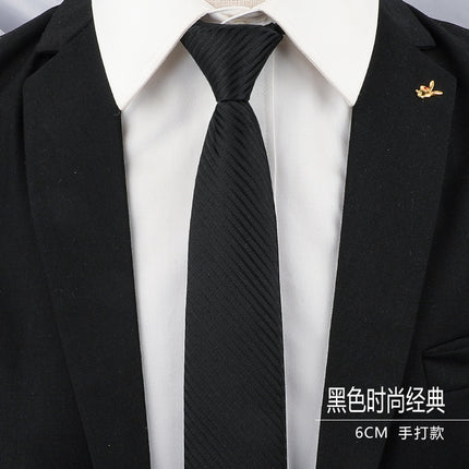Men's Black Tie Men's Formal Wear Korean Style 8cm Student Women's Suit Business Lazy Zipper Wedding Professional Fashion
