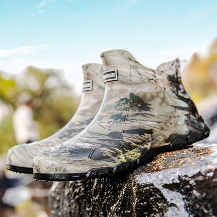 Cross-border short tube waterproof men's rubber shoes fashion camouflage army green rain boots outdoor mountain rain boots 39-48 plus size men's shoes