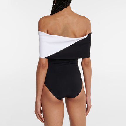 2025 European and American New Ins Style Black and White Tube Top Sexy One-Piece Swimsuit Suit for Women Cross-Border Hot Style